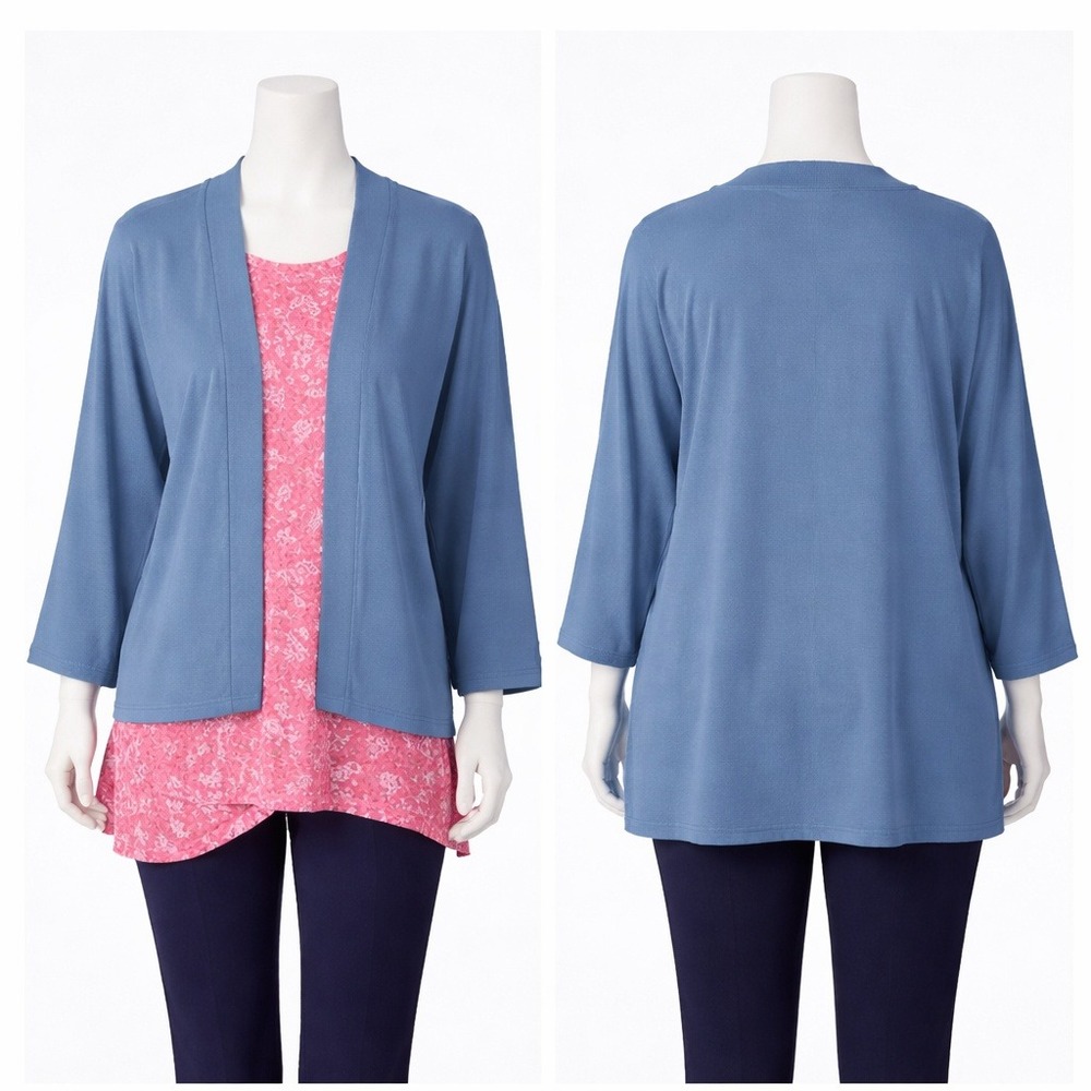 LOGO by Lori Goldstein Blue Double Knit Shrug Dolman Sleeve Cardigan 3X A375415